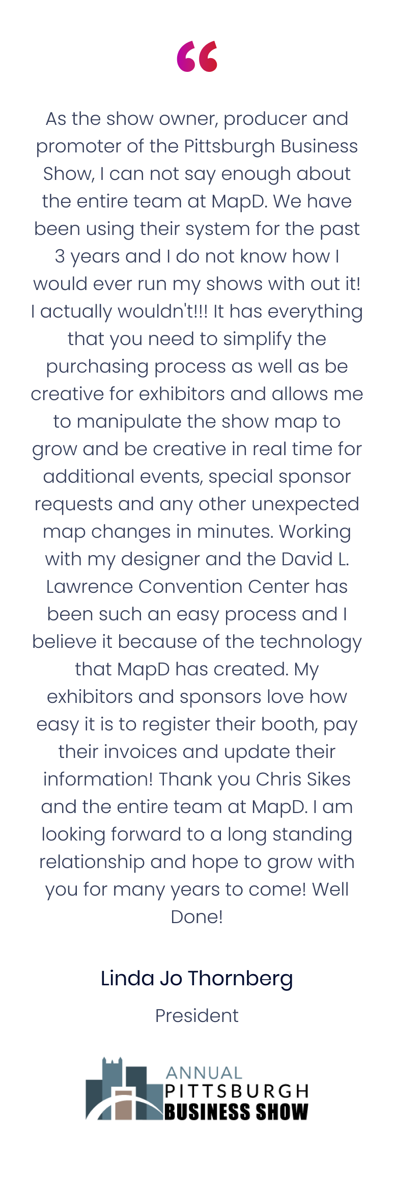 Pitsburg business show testimonial